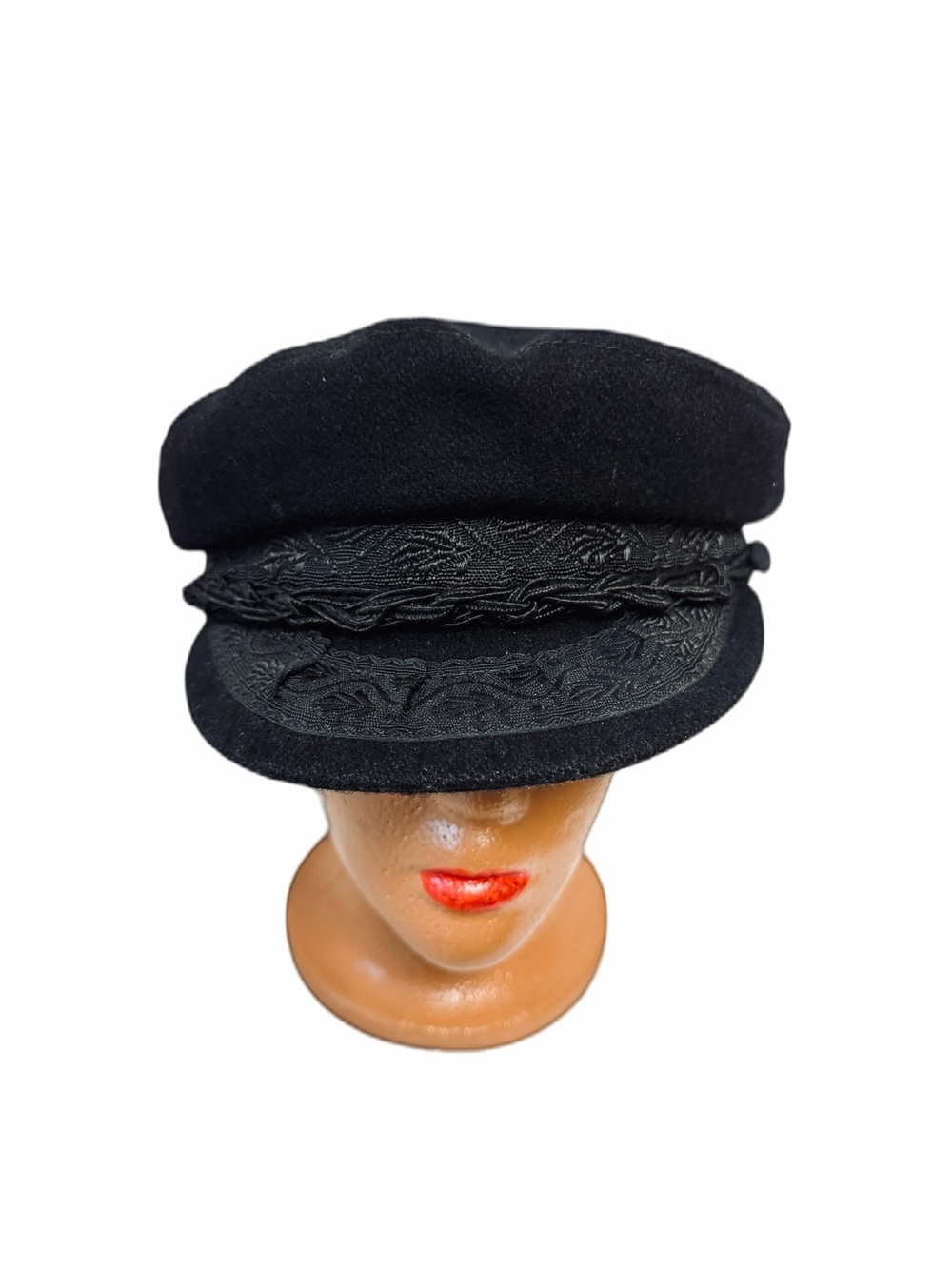 Aegean Greek Black Embroidered Fisherman Wool Cap Men’s